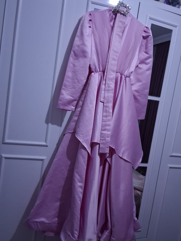 Pembe Drapeli Uzun Abiye Elbise - Görsel 2