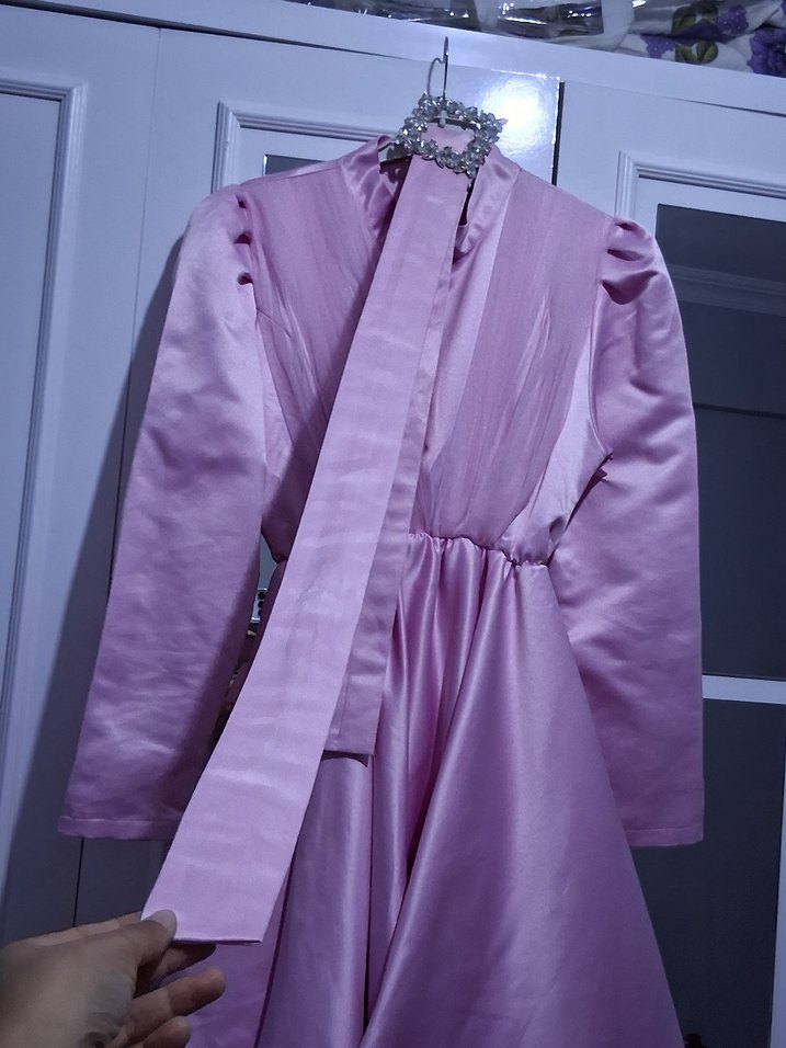 Pembe Drapeli Uzun Abiye Elbise - Görsel 4