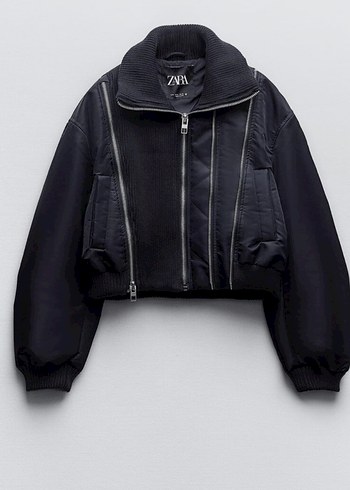 Lacivert Fermuarlı Zara Kadın Bomber Ceket