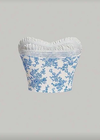 Mavi Nakışlı Dantel Detaylı Straplez Büstiyer - Görsel 2