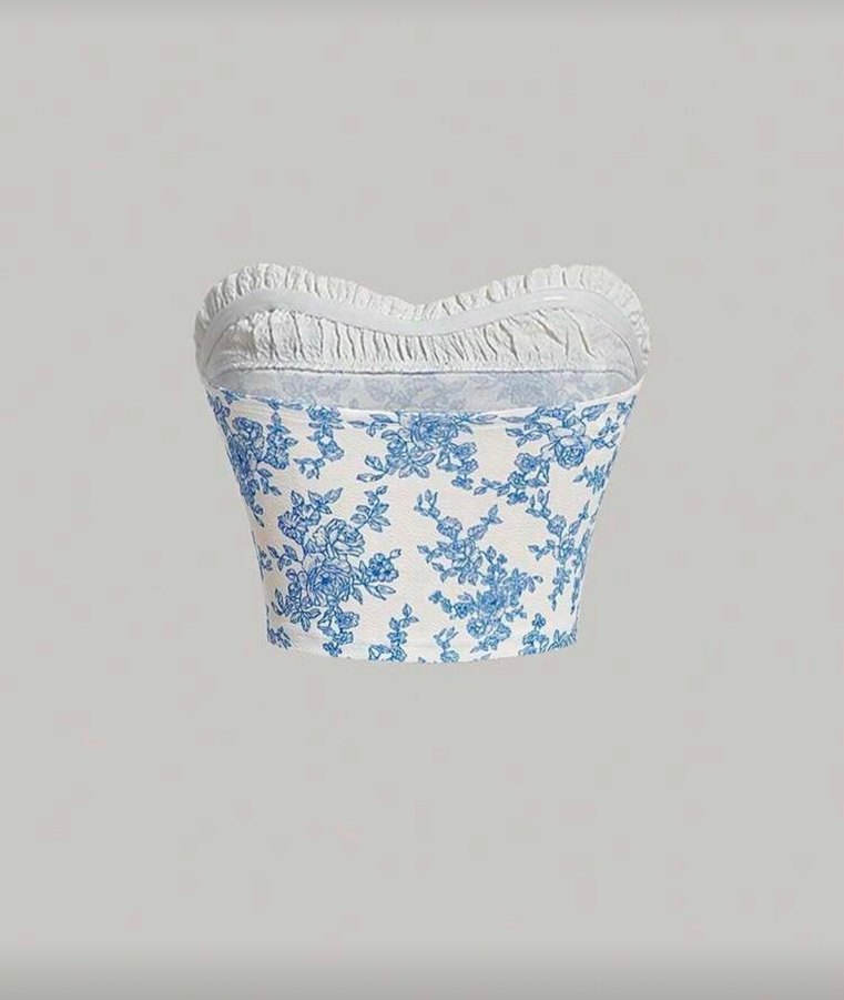 Mavi Nakışlı Dantel Detaylı Straplez Büstiyer - Görsel 2