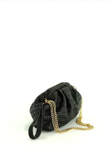 Zincir Detaylı Siyah Yılan Desenli Kadın Clutch Çanta - Görsel 4