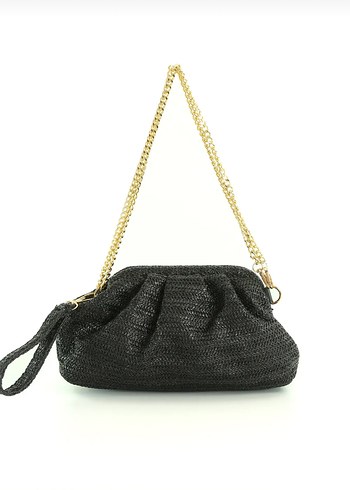 Zincir Detaylı Siyah Yılan Desenli Kadın Clutch Çanta - Görsel 2