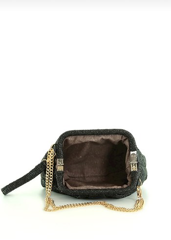 Zincir Detaylı Siyah Yılan Desenli Kadın Clutch Çanta - Görsel 3