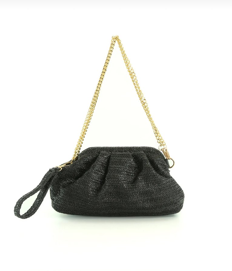 Zincir Detaylı Siyah Yılan Desenli Kadın Clutch Çanta - Görsel 2