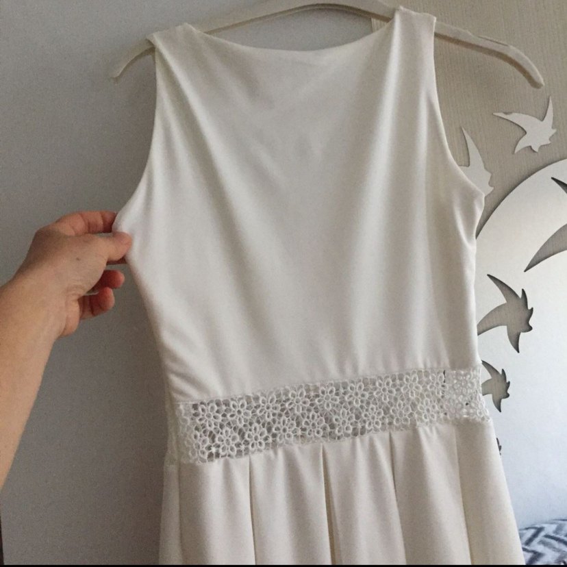 V Yaka Midi Beyaz Bohem elbise - Görsel 5