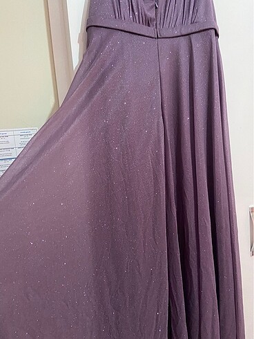 Simli kruvaze yaka lila abiye - Görsel 5