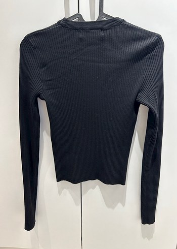BERSHKA siyah fitilli ince triko kazak - Görsel 3