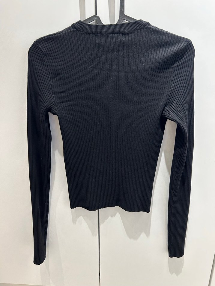 BERSHKA siyah fitilli ince triko kazak - Görsel 3