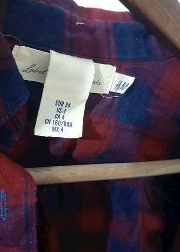 H&M Bordo Pamuklu Düğmeli Kadın Gömlek - Görsel 3