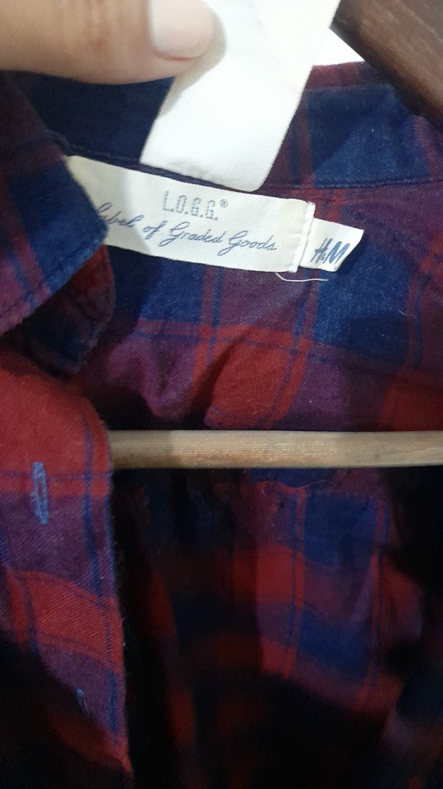 H&M Bordo Pamuklu Düğmeli Kadın Gömlek - Görsel 4