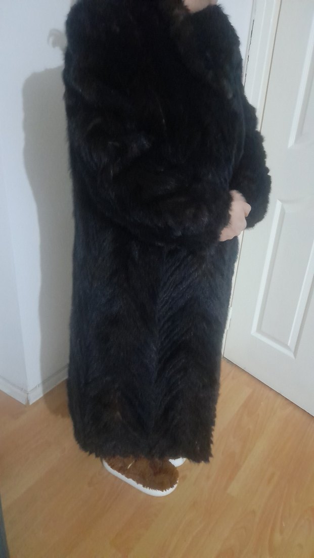 Kadın Kahverengi Uzun Kürk Ceket - Görsel 3