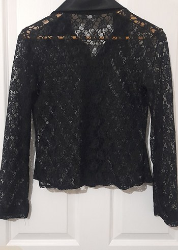 Düğmeli Siyah Dantel transparan Gömlek - Görsel 3