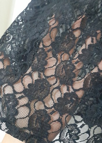 Düğmeli Siyah Dantel transparan Gömlek - Görsel 4