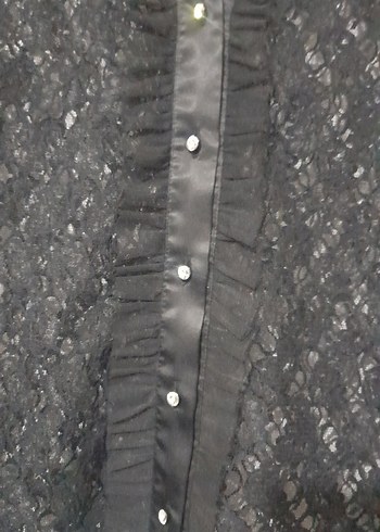 Düğmeli Siyah Dantel transparan Gömlek - Görsel 2