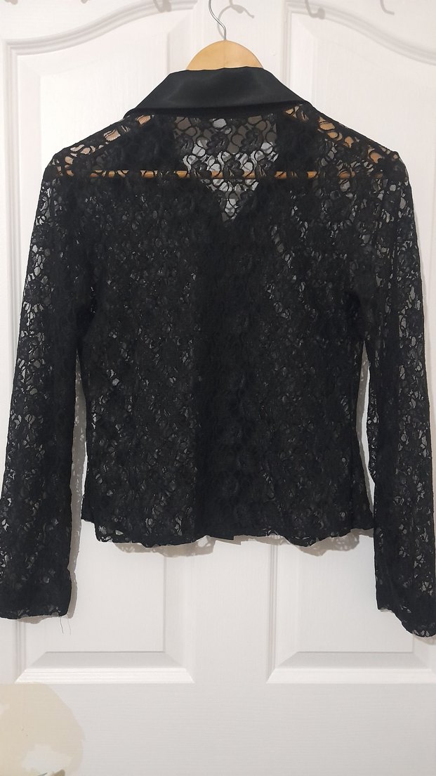 Düğmeli Siyah Dantel transparan Gömlek - Görsel 3