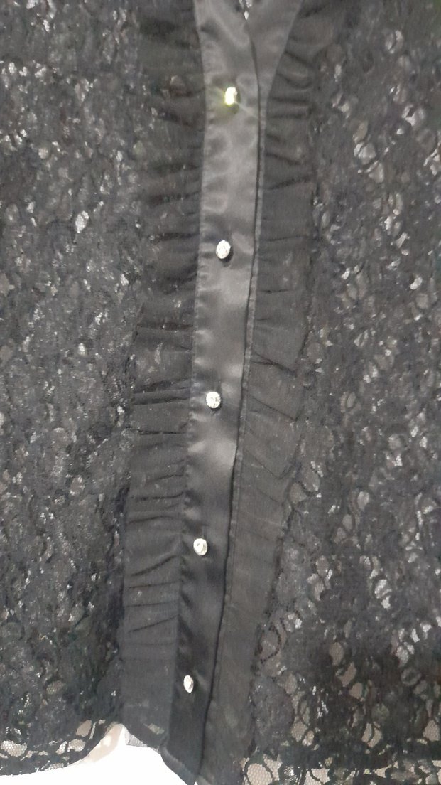 Düğmeli Siyah Dantel transparan Gömlek - Görsel 2