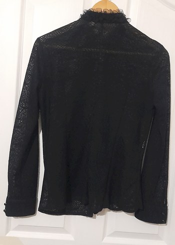 Transparan Dantel Detaylı Siyah Gotik Kadın Gömlek - Görsel 2