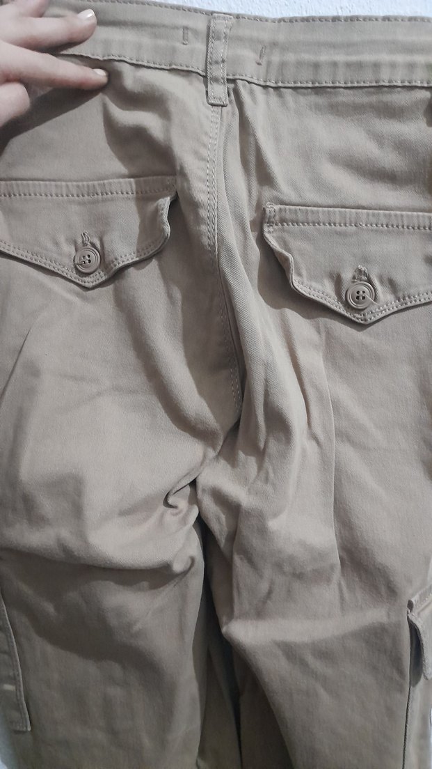 Bej Düğmeli Kadın Kargo Pantolon - Görsel 3