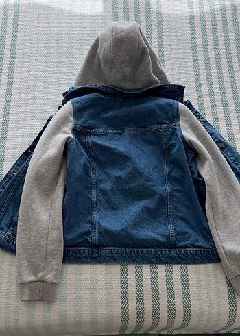 Gri Kapüşonlu Çocuk Denim Ceket - Görsel 4