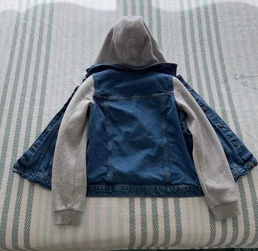 Gri Kapüşonlu Çocuk Denim Ceket - Görsel 4