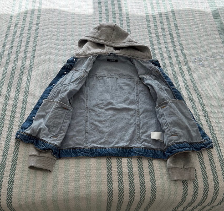 Gri Kapüşonlu Çocuk Denim Ceket - Görsel 3