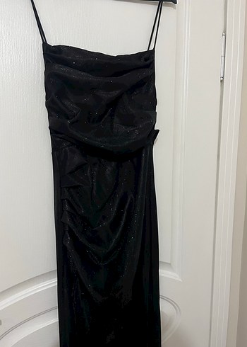 Siyah Drapeli Uzun Abiye Elbise - Görsel 3