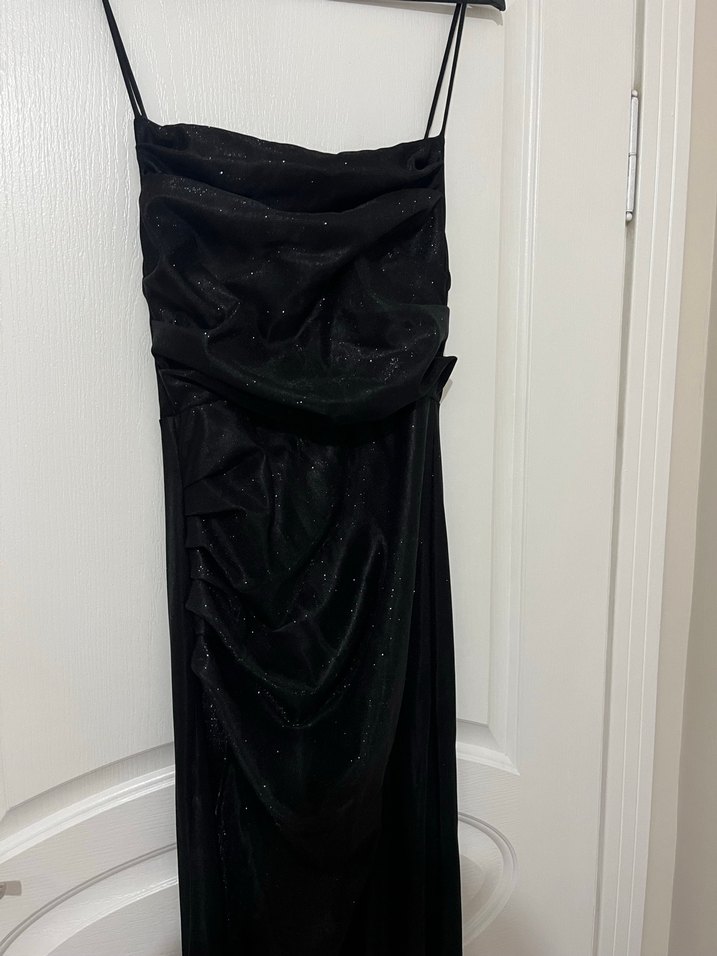 Siyah Drapeli Uzun Abiye Elbise - Görsel 3