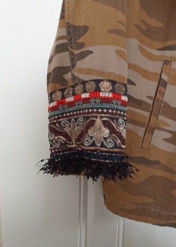 Düğmeli Kamuflaj Bohem Kadın Ceket - Görsel 5