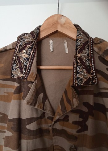 Düğmeli Kamuflaj Bohem Kadın Ceket - Görsel 3