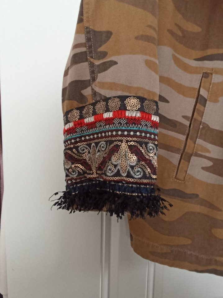 Düğmeli Kamuflaj Bohem Kadın Ceket - Görsel 5