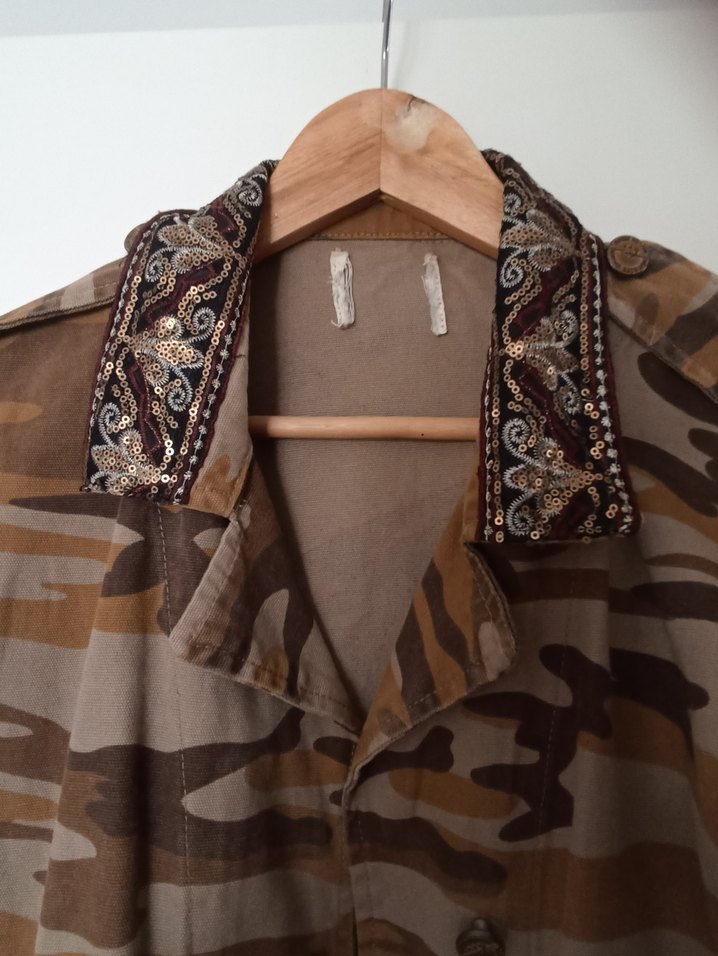 Düğmeli Kamuflaj Bohem Kadın Ceket - Görsel 3
