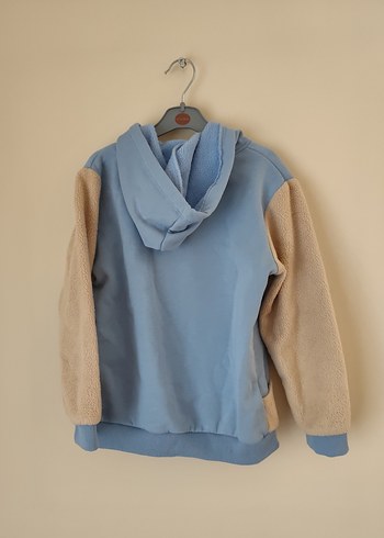 Çocuk Mavi Kapüşonlu İçi Polar Fermuarlı Sweatshirt Ceket - Görsel 2