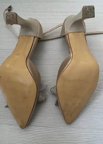 Saten Bej Yüksek Topuklu Kadın Abiye Ayakkabı - Görsel 4