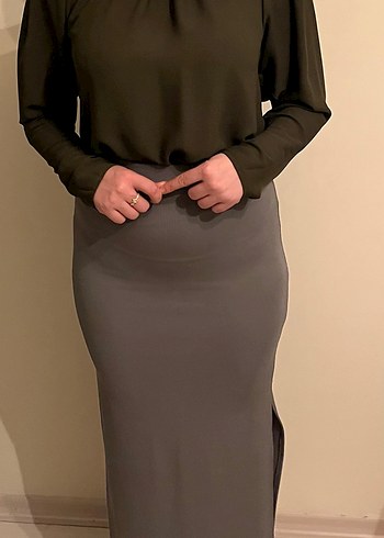 Kadın Haki Uzun Kollu Salaş Bluz - Görsel 2