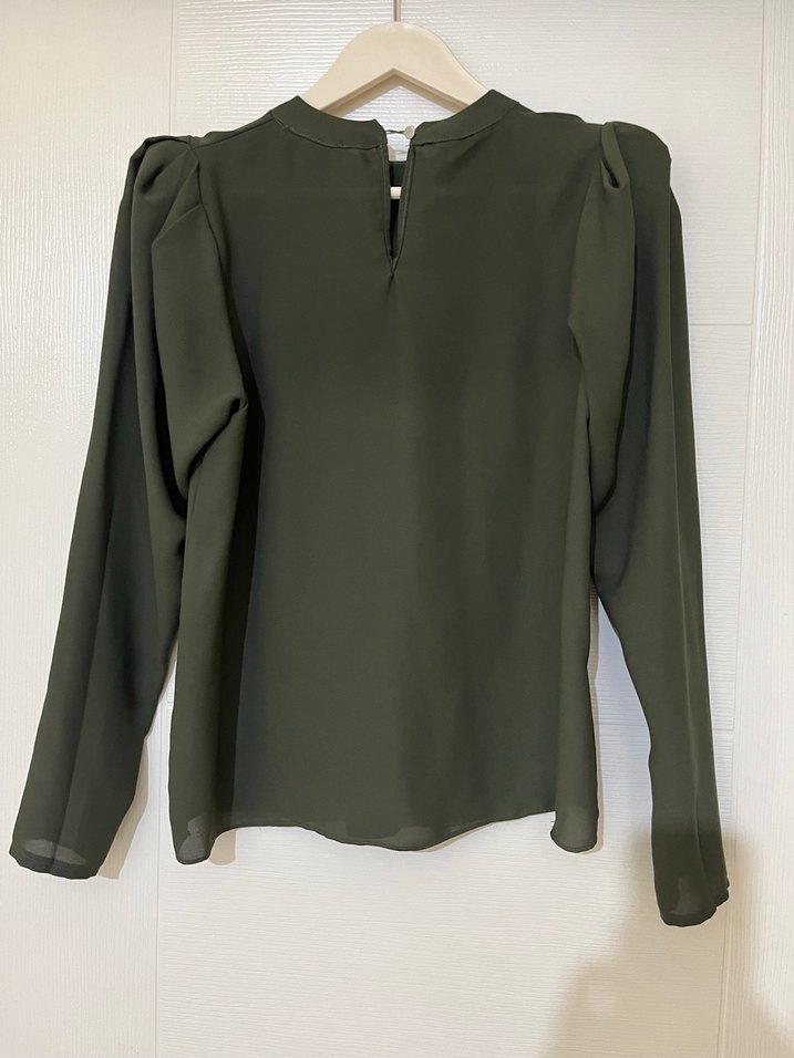 Kadın Haki Uzun Kollu Salaş Bluz - Görsel 3