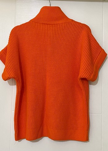 Turuncu Örgü Kısa Kollu Boğazlı Kazak - Görsel 3