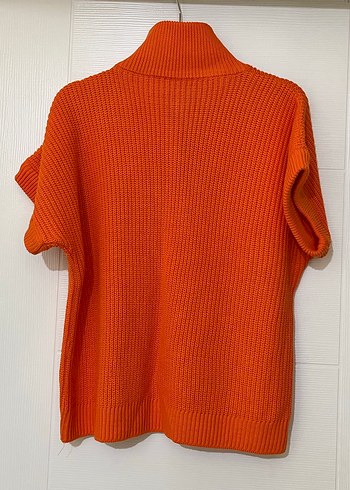 Turuncu Örgü Kısa Kollu Boğazlı Kazak - Görsel 2