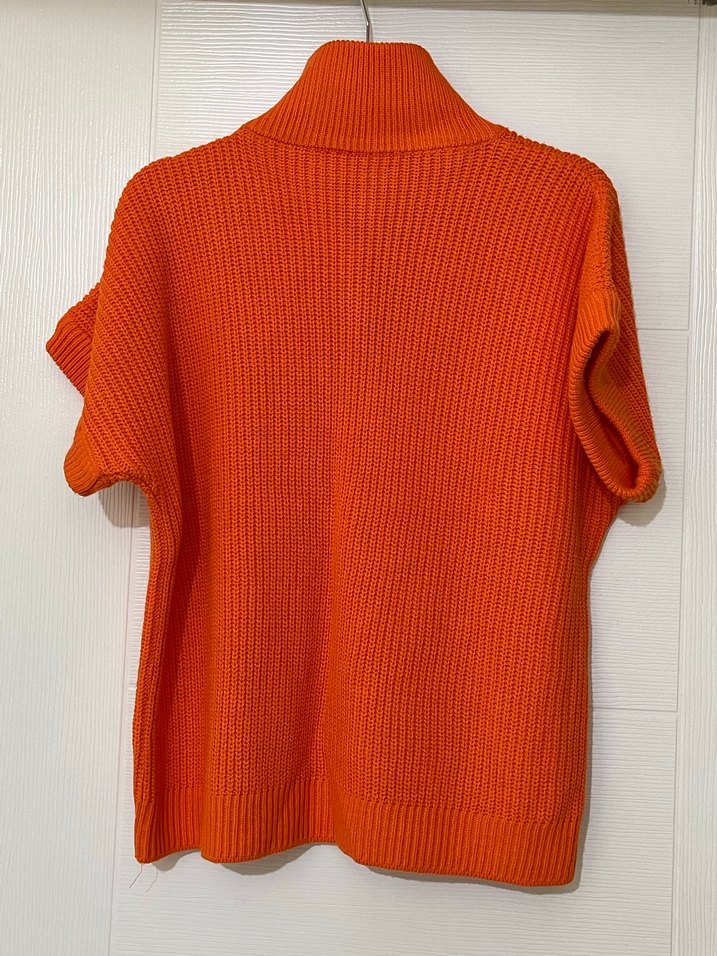 Turuncu Örgü Kısa Kollu Boğazlı Kazak - Görsel 2