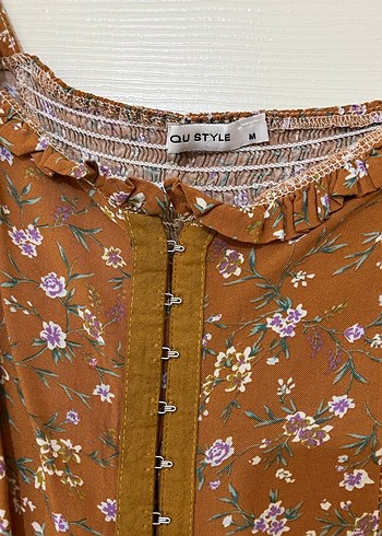 Düğmeli Bohem Uzun Kollu Kahverengi Bluz - Görsel 2