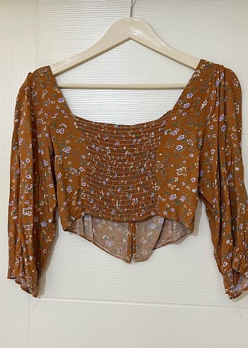 Düğmeli Bohem Uzun Kollu Kahverengi Bluz - Görsel 3