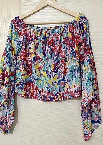 Renkli Bağlama Desenli Bohem Kadın Bluz - Görsel 2