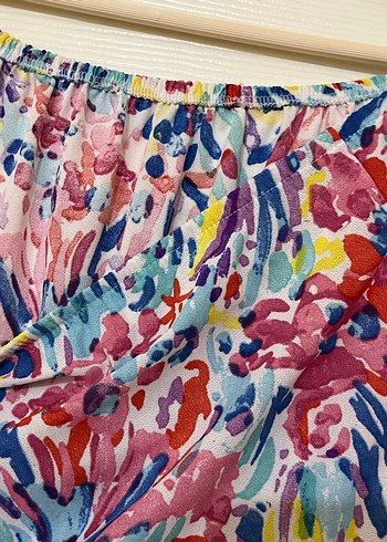 Renkli Bağlama Desenli Bohem Kadın Bluz - Görsel 3