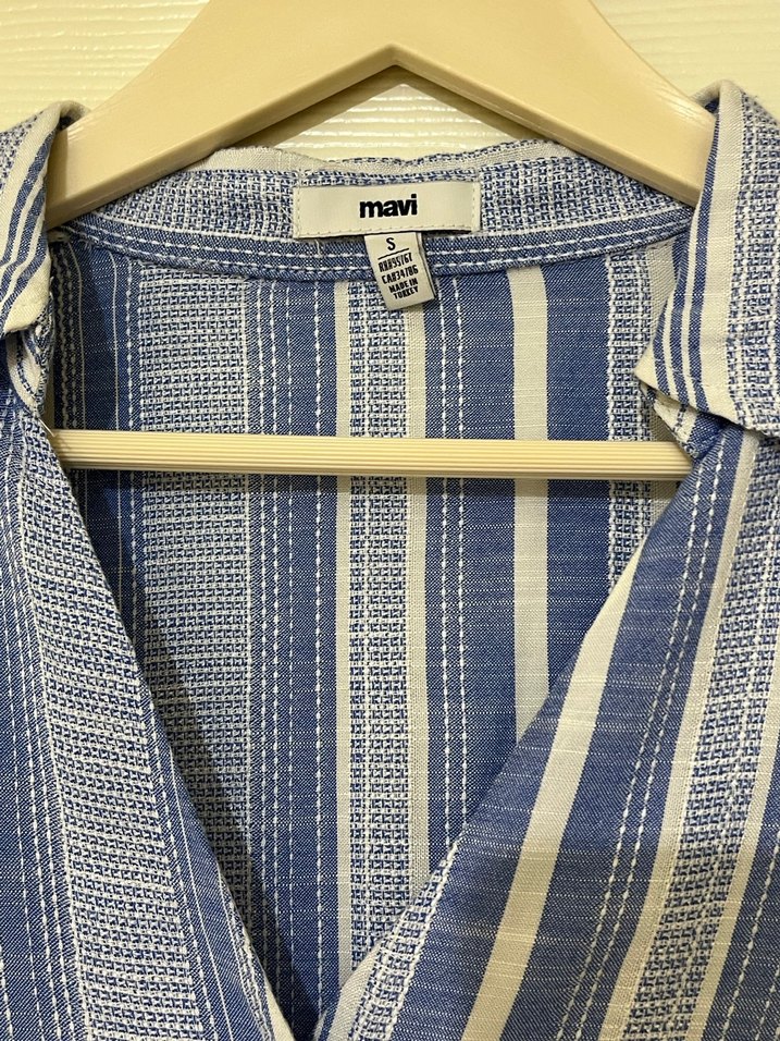 Düğmeli Bohem Mavi Kadın Gömlek - Görsel 3