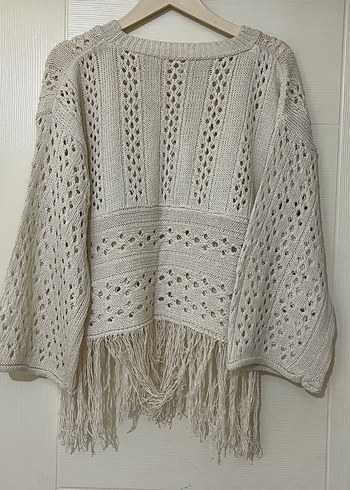 Bohem Tarz Beyaz Örgü Kadın Kazak - Görsel 2