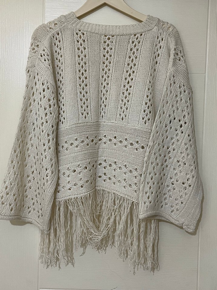 Bohem Tarz Beyaz Örgü Kadın Kazak - Görsel 2