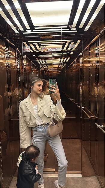 Çizgili crop blazer