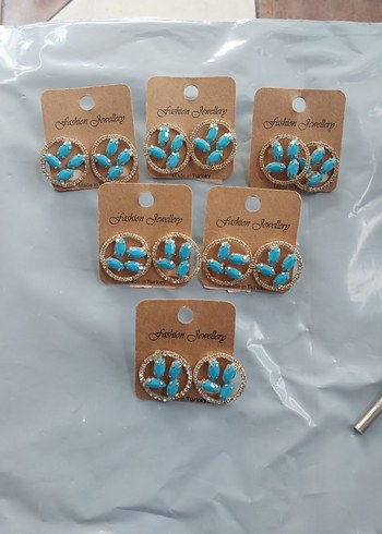 Renkli Nakışlı Mini Turkuaz Boncuklu Küpe - Görsel 2