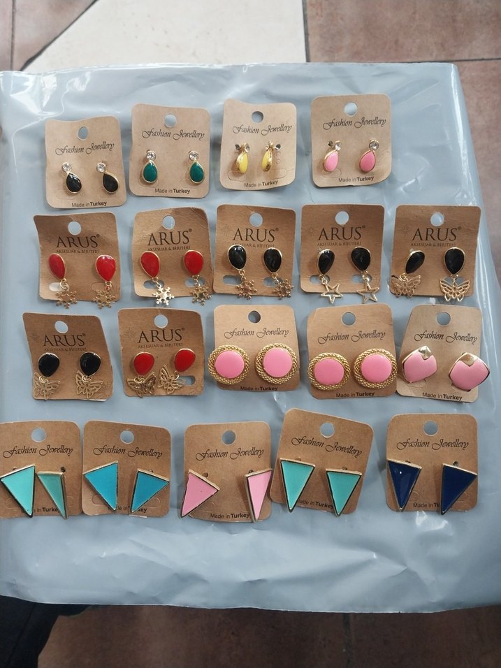 Renkli Nakışlı Mini Turkuaz Boncuklu Küpe - Görsel 3