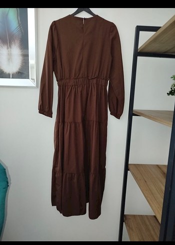 Uzun Kollu Kahverengi Nakışlı Bohem Elbise - Görsel 5